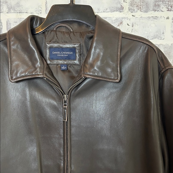 Daniel Cremieux Mens Large Lambskin Leather Zip Jacket Brown Bomber Elevated - Picture 3 of 16
